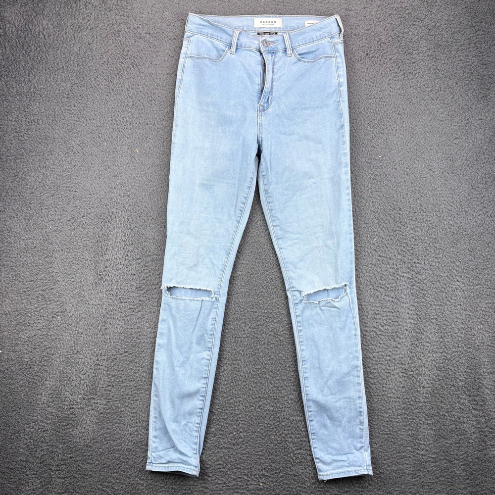 PacSun Super High Rise Jegging Light Wash Distressed Ripped Knee Skinny Jeans 25